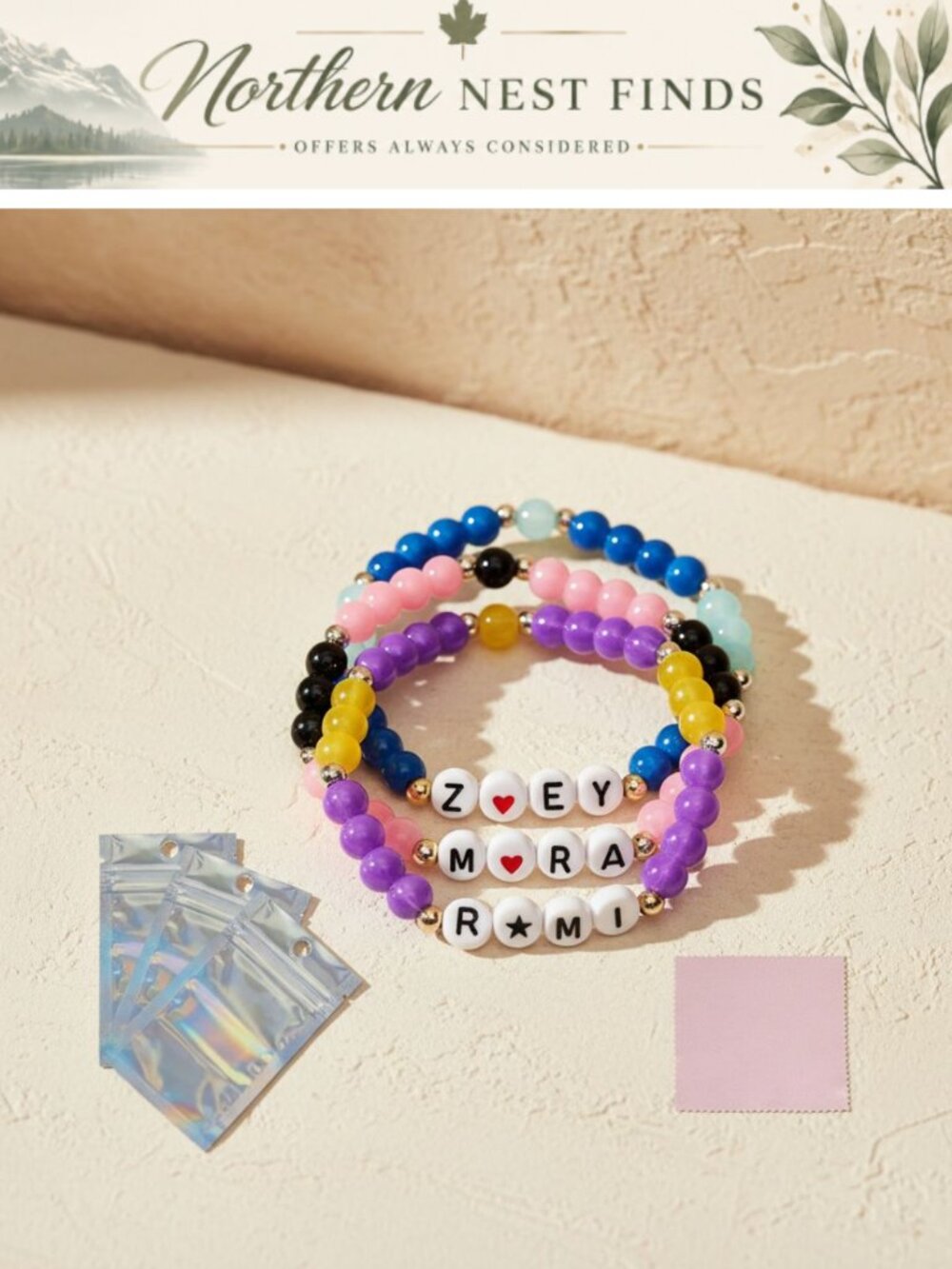 Kpop Beaded Bracelets Set with Cloth and Storage Bags